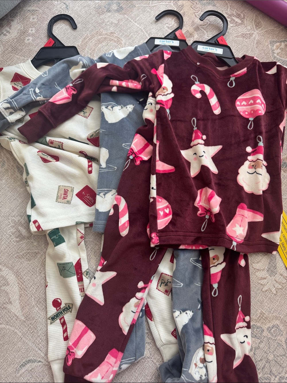 3 Carter's Burgundy and Pink Holiday Star & Candy Cane Pajama Set 2T